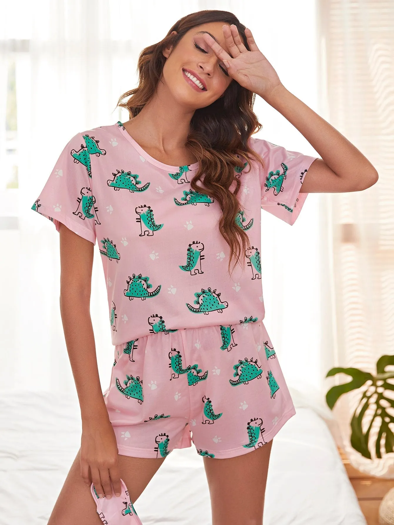 Dinosaur Print Pajama Set with Eye Mask