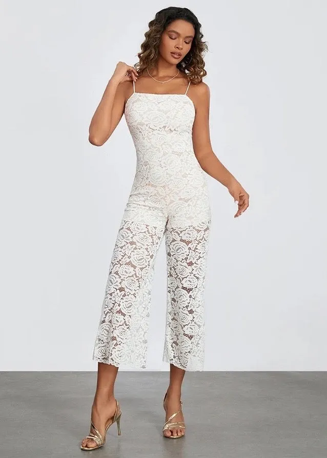 Floral Lace Wide-Leg Cami Jumpsuit
