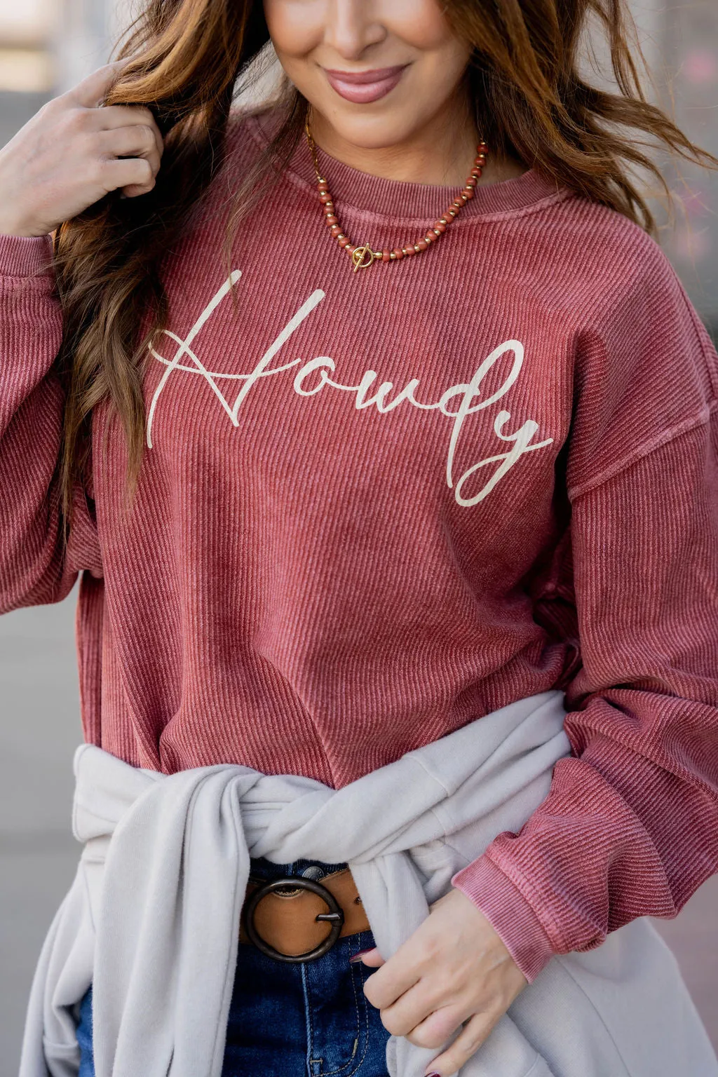Howdy Ribbed Graphic Crewneck